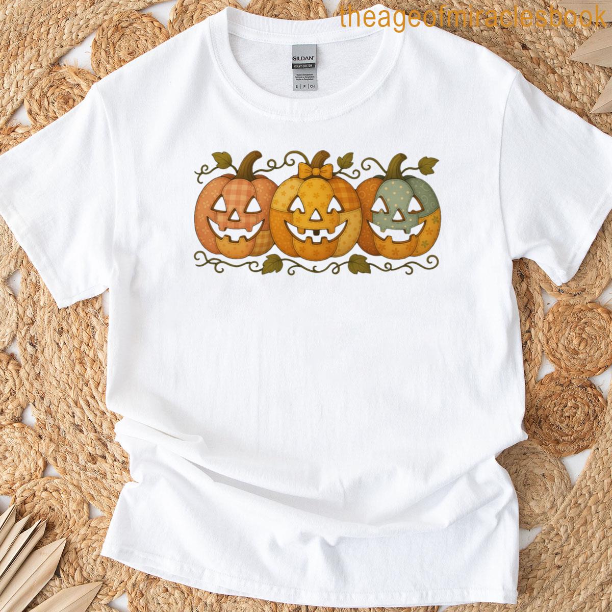 Patchwork Pumpkin Face Halloween Fall T-shirt
