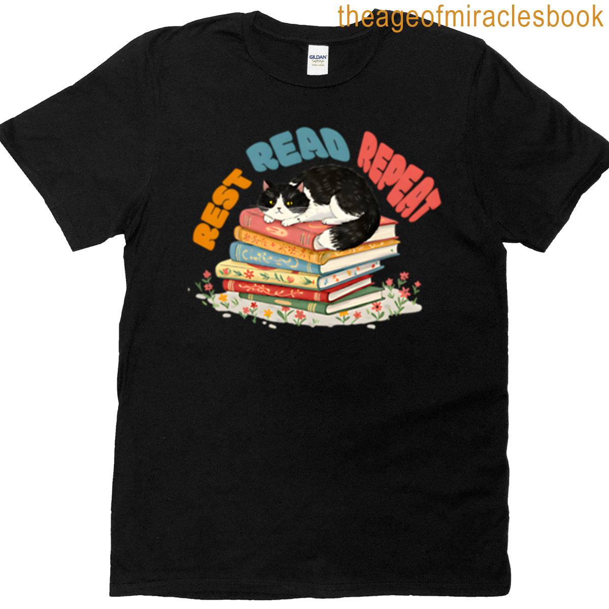 Read Repeat Cat Sticker T-shirt