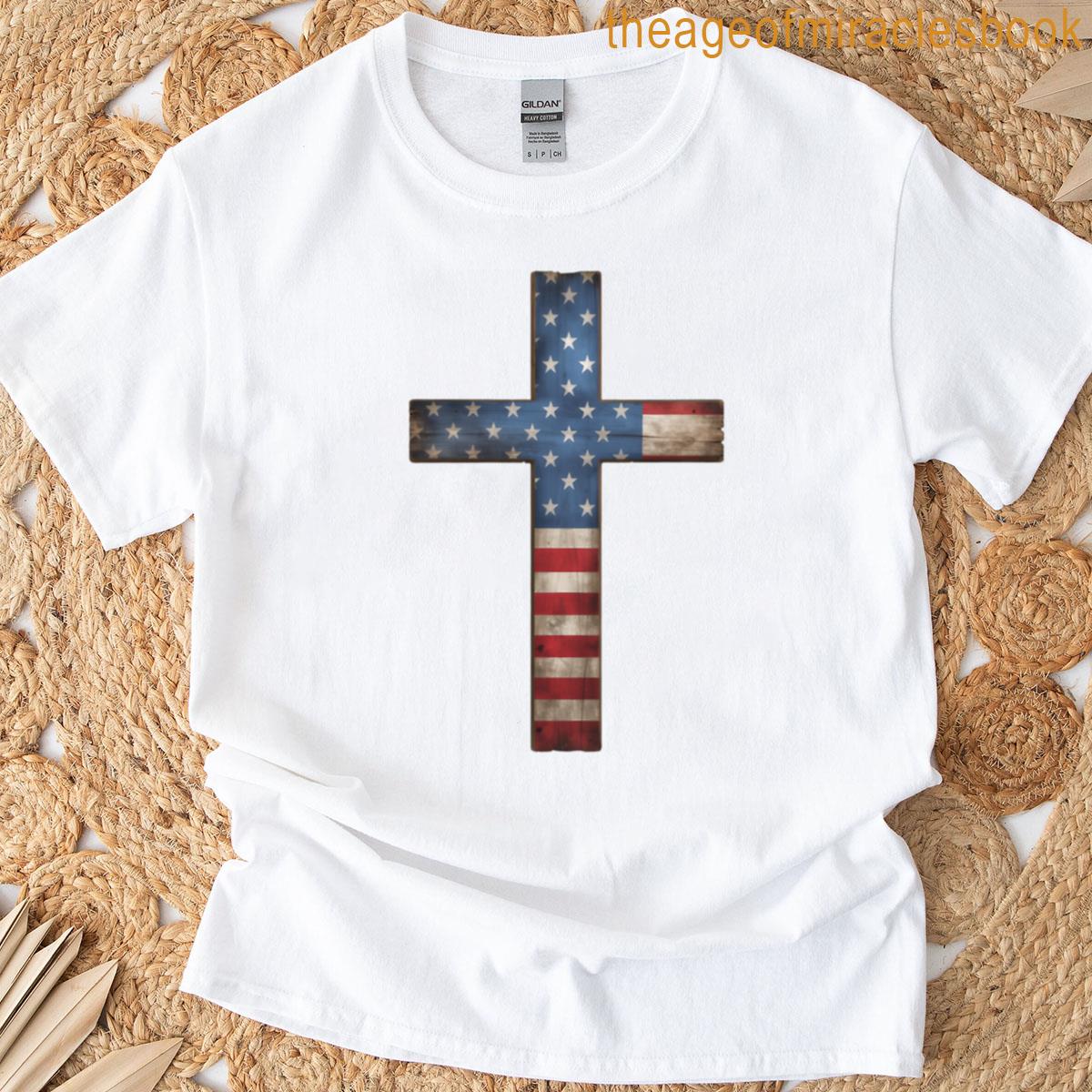 Rugged Cross With American Flag Pattern T-shirt