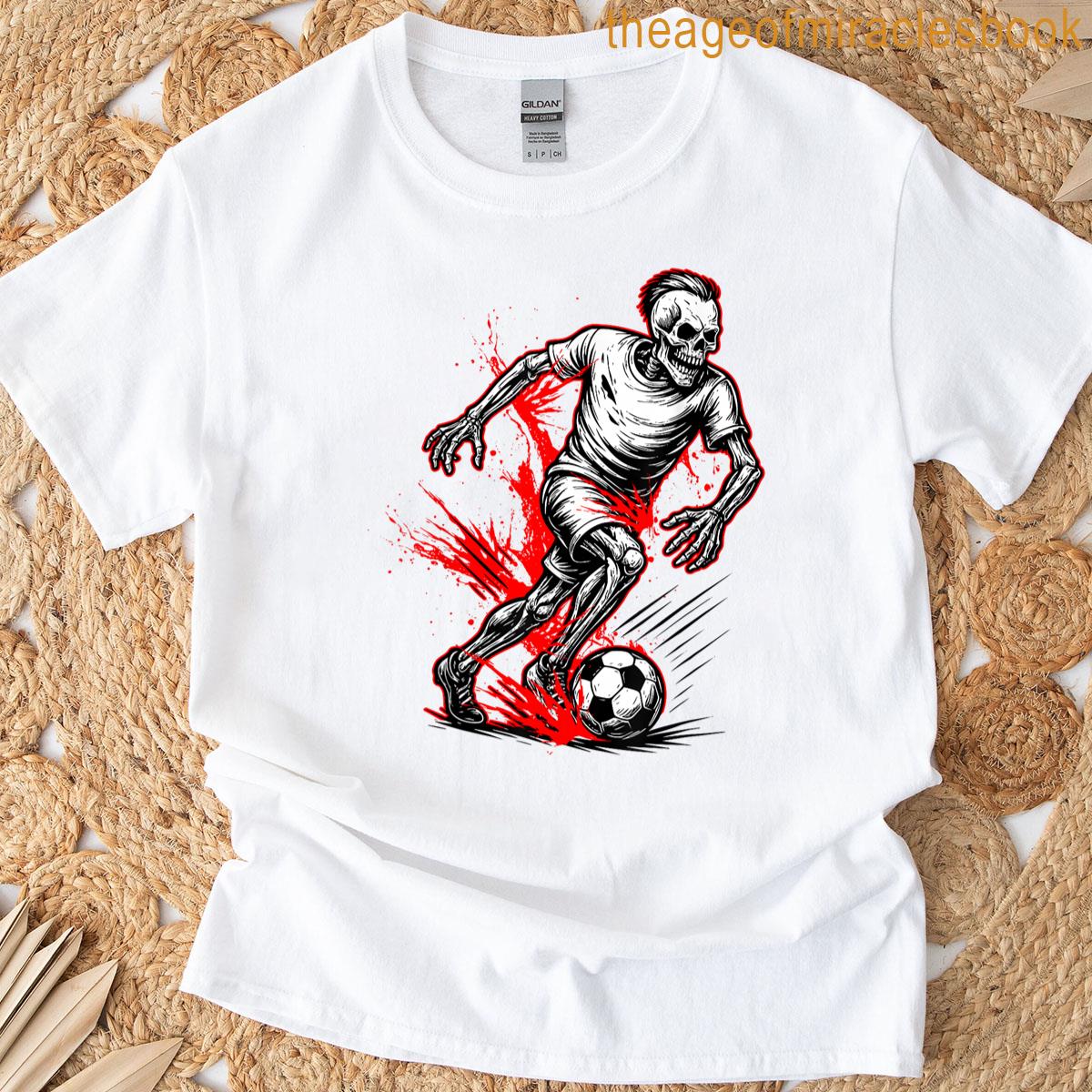 Skeleton Soccer Player – Spooky Halloween Ghost T-shirt