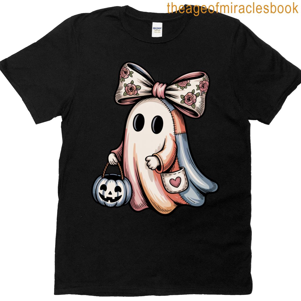 Spooky Cute Patchwork Ghost Halloween Season T-shirt