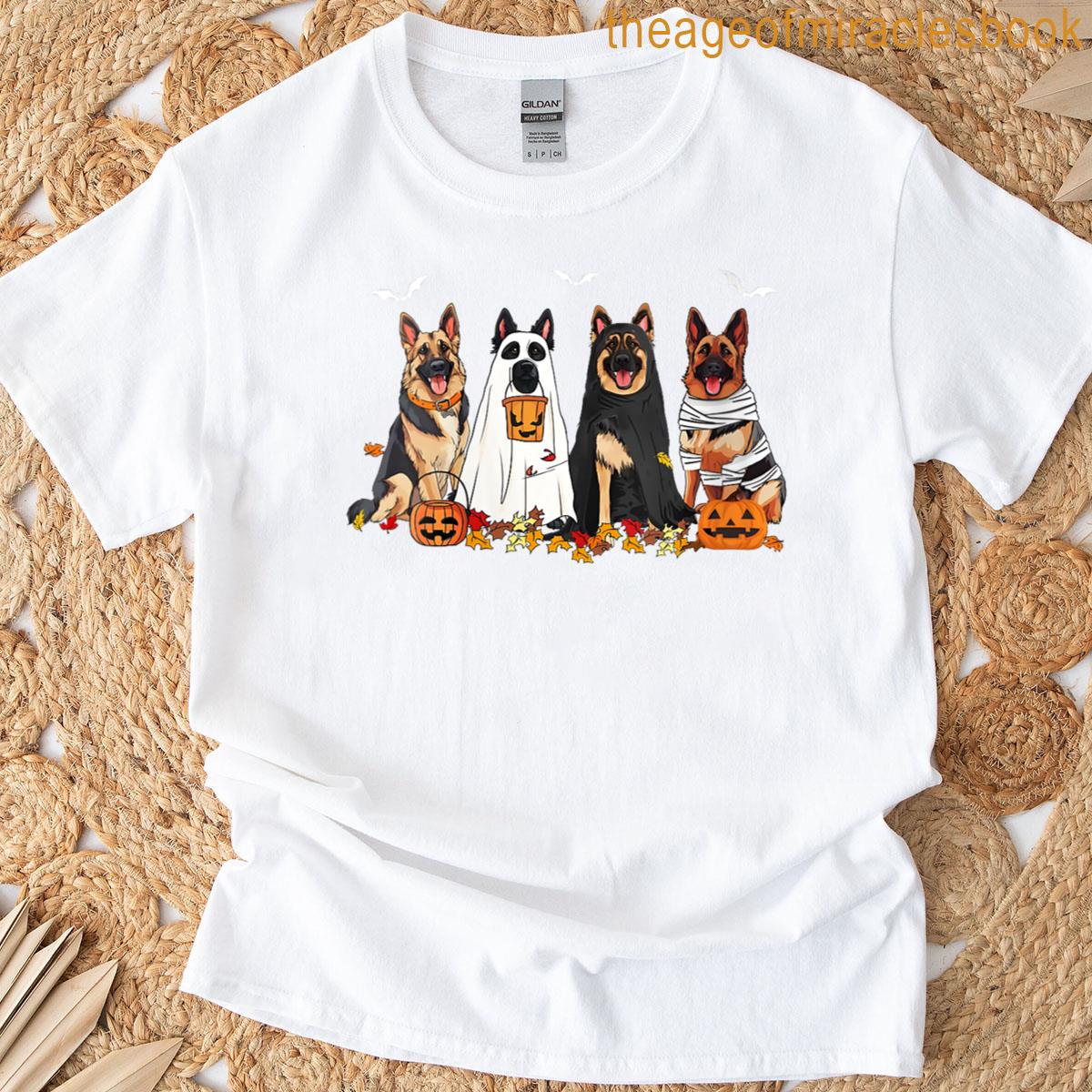 Womens German Shepherd Ghost Halloween T-shirt