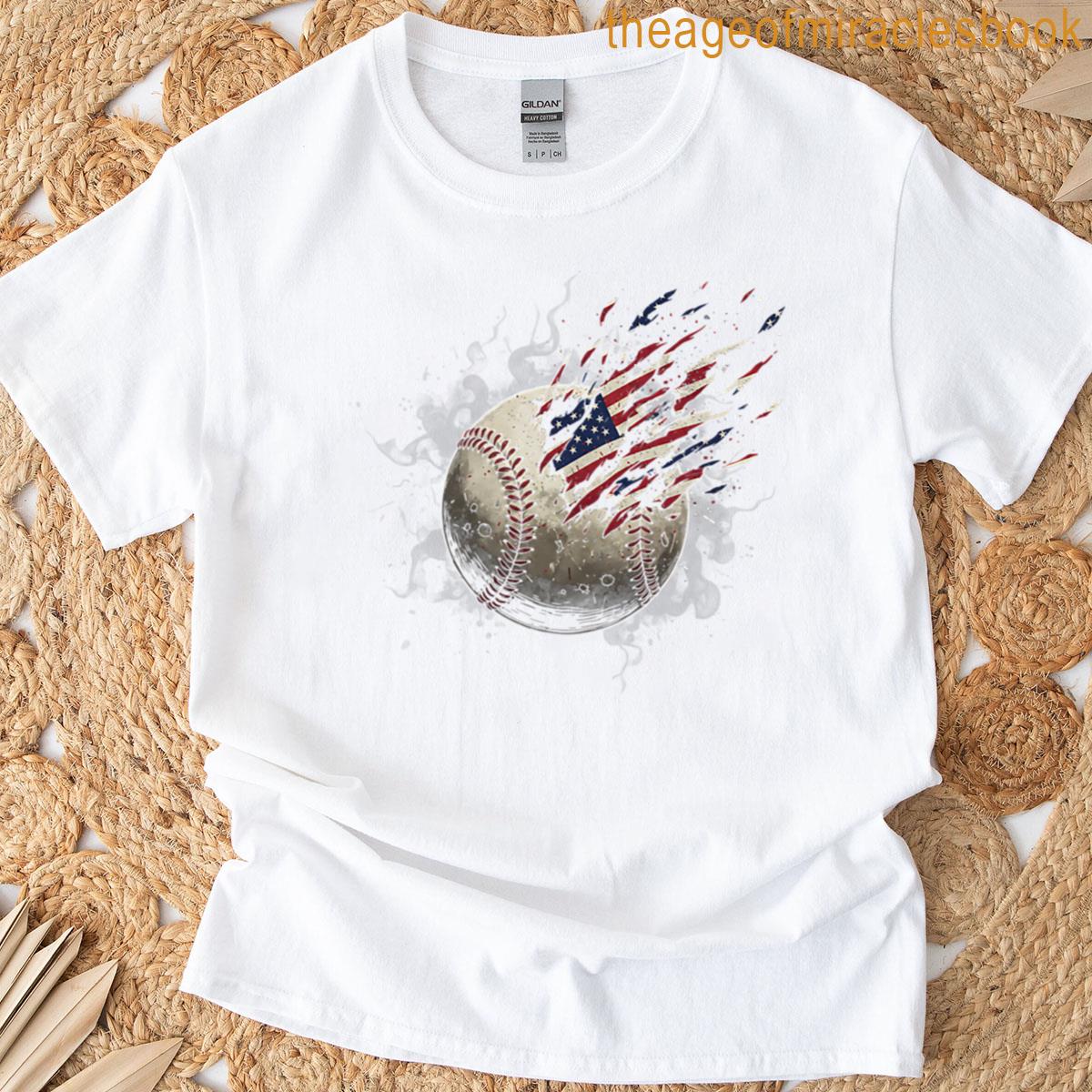 American Flag Baseball Player Bat Fan T-shirt