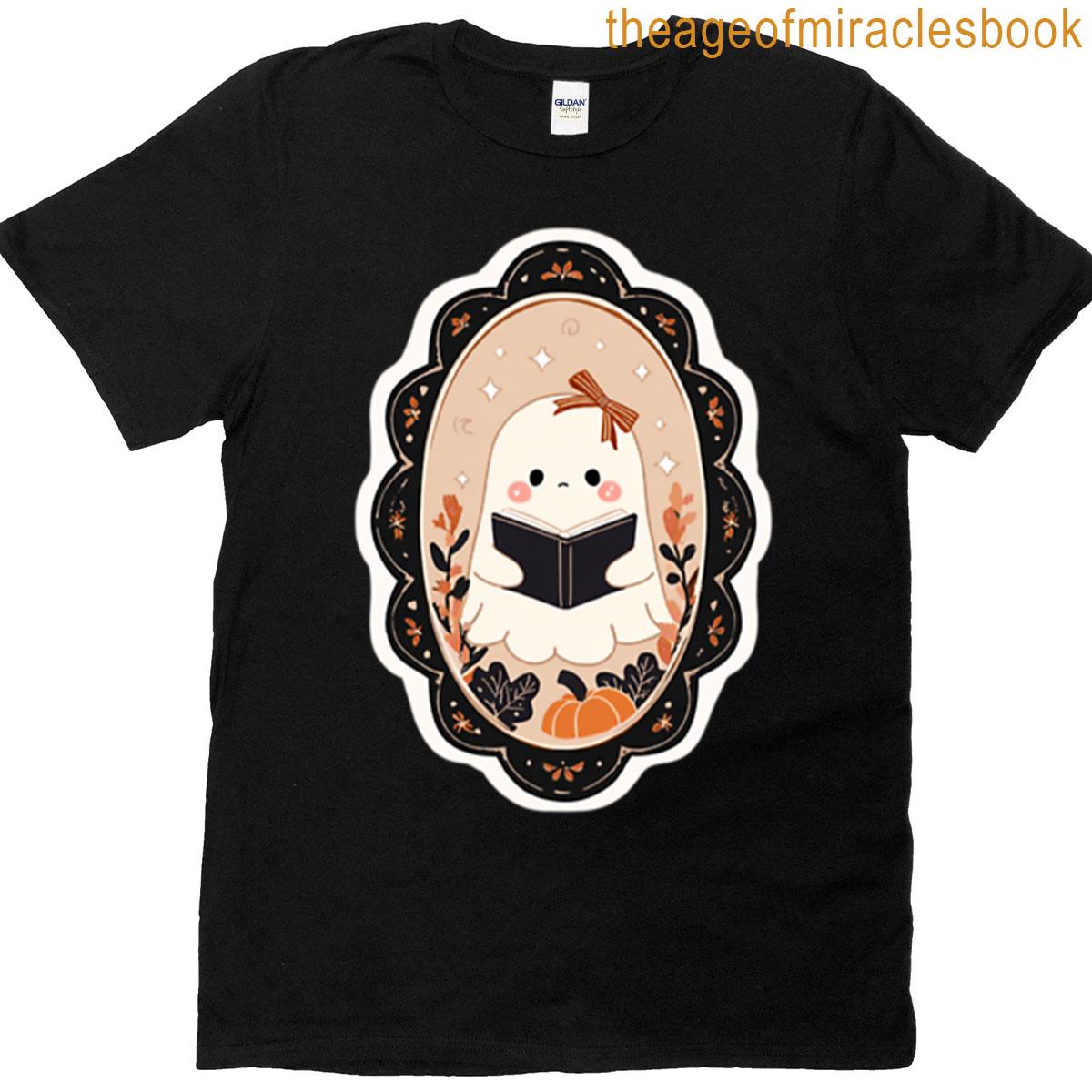 Cute Ghost Reading A Book Frame T-shirt