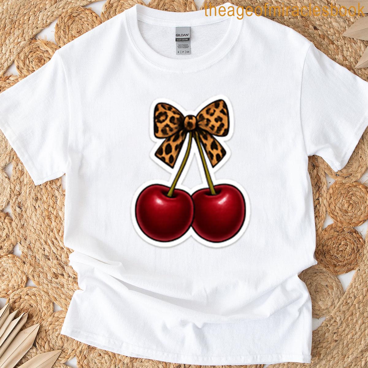 Trendy Cherry Cheetah Bow Design T-shirt