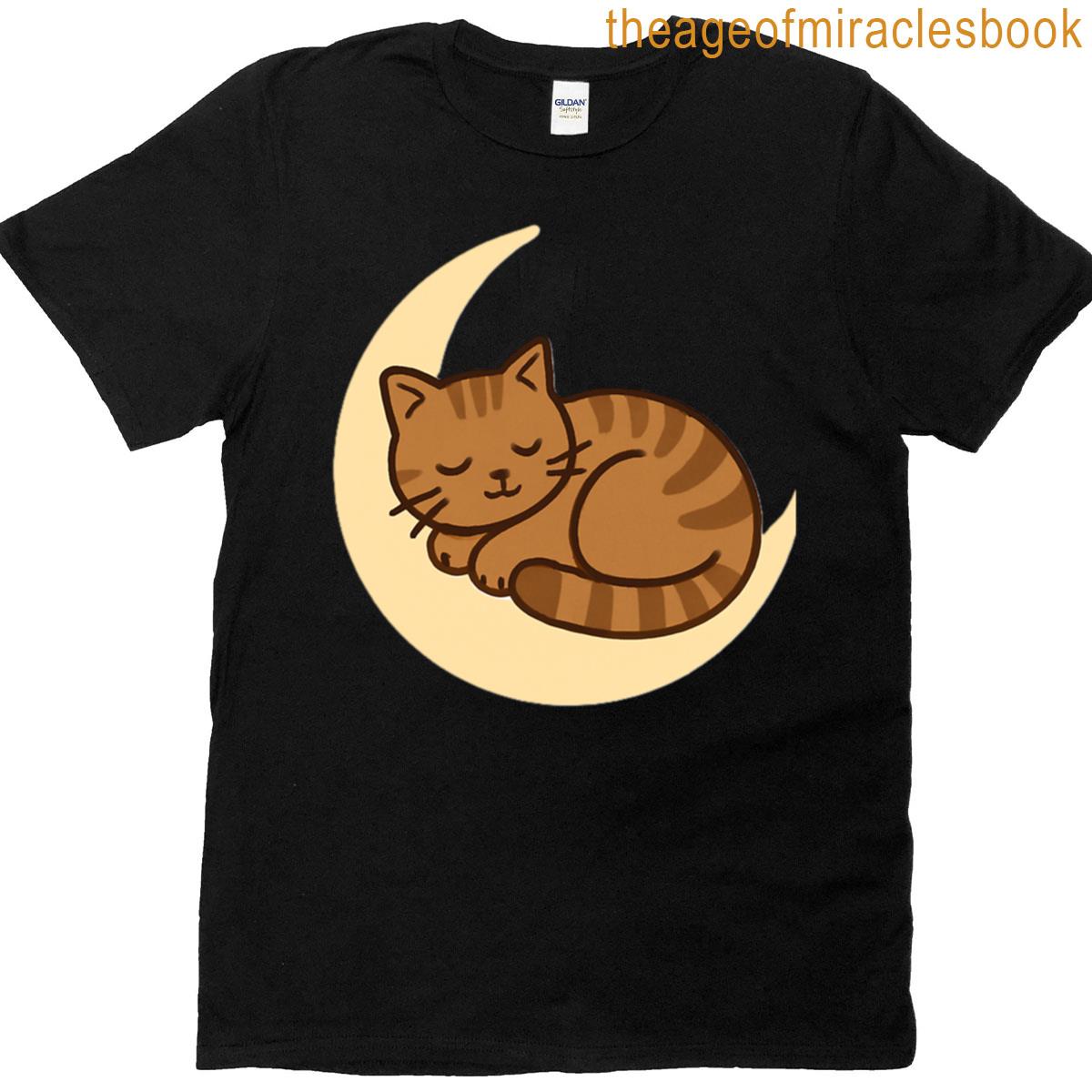 Brown Cat Sleeping On A Crescent Moon Oversized T-shirt