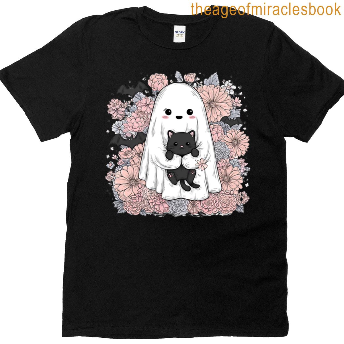 Cute Ghost Holding A Black Cat T-shirt