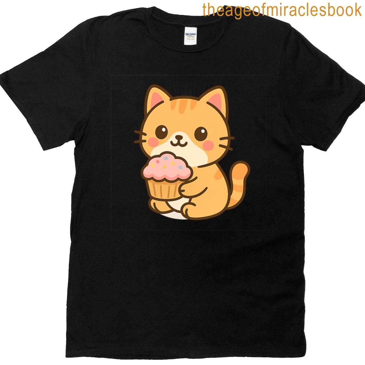 Cute Kitty Holding A Cup Cake High Quality T-shirt