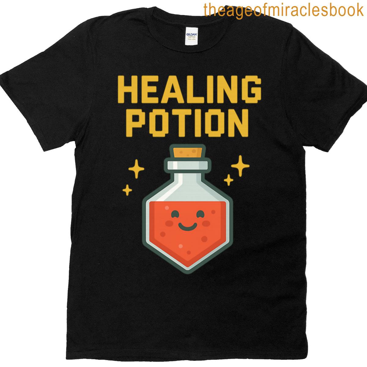 Healing Potion Cute Pixel Bottle With Sparkles T-shirt