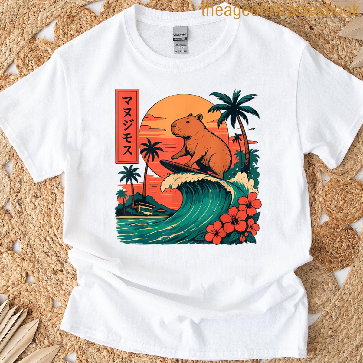 Capybara Surfing Japanese T-shirt