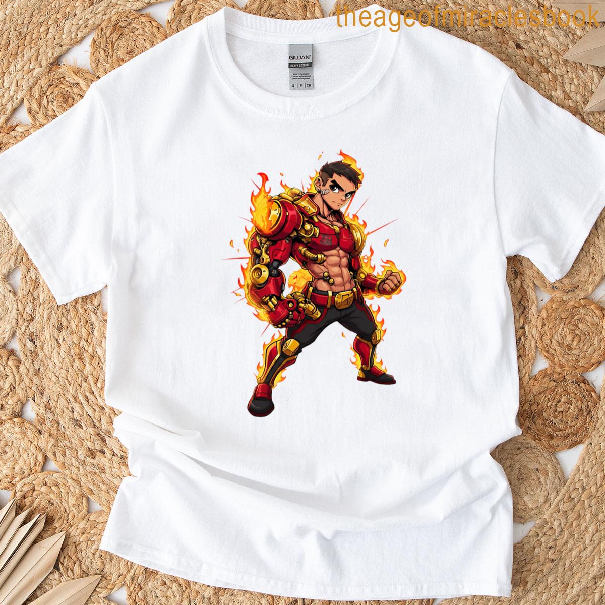 Flame Warrior Red Gold Cyber Armor T-shirt