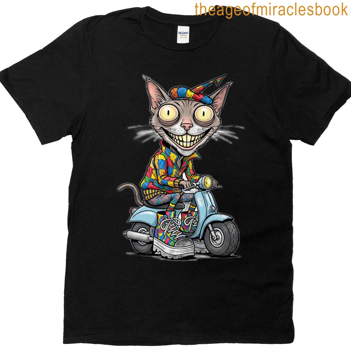 Jester Cat On A Scooter T-shirt
