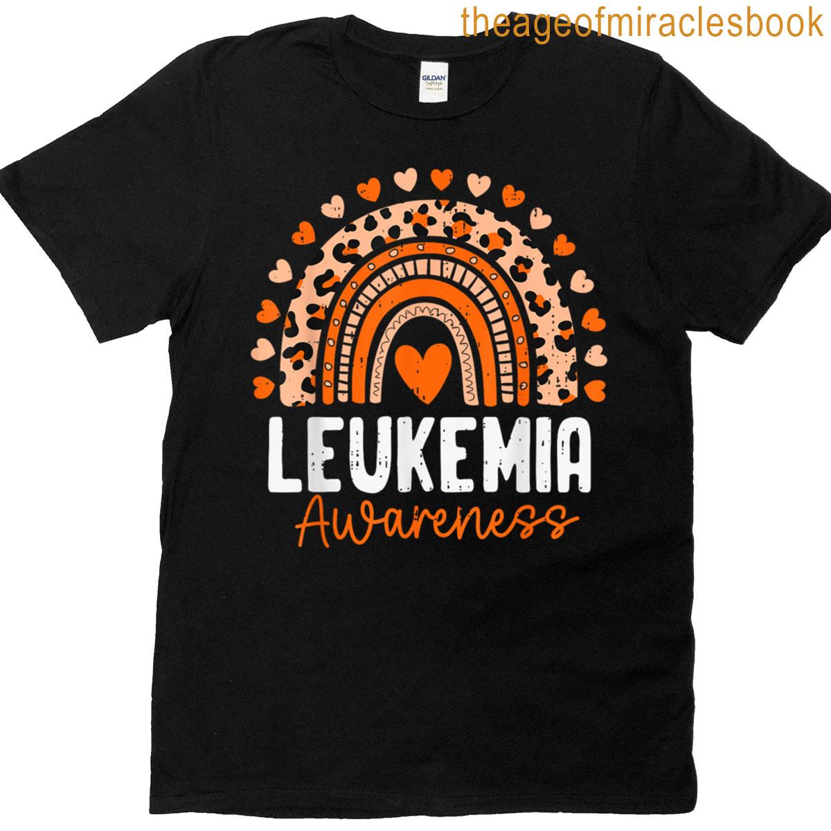 Leukemia Awareness Rainbow Leopard Ribbon Orange Support T-shirt