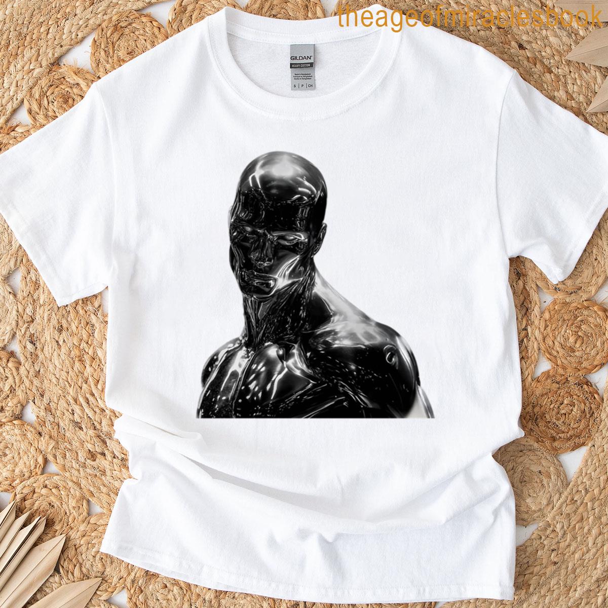 Silver Chrome Cosmic Surfer Futuristic Sci-fi Artwork T-shirt