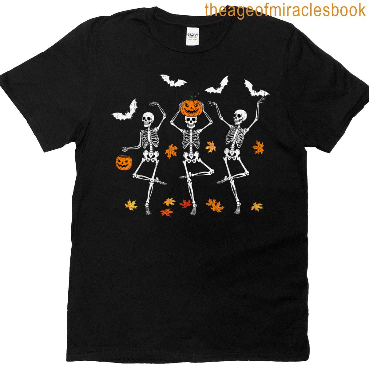 Skeleton Spooky Dancing Fall Halloween Thanksgiving Dance T-shirt