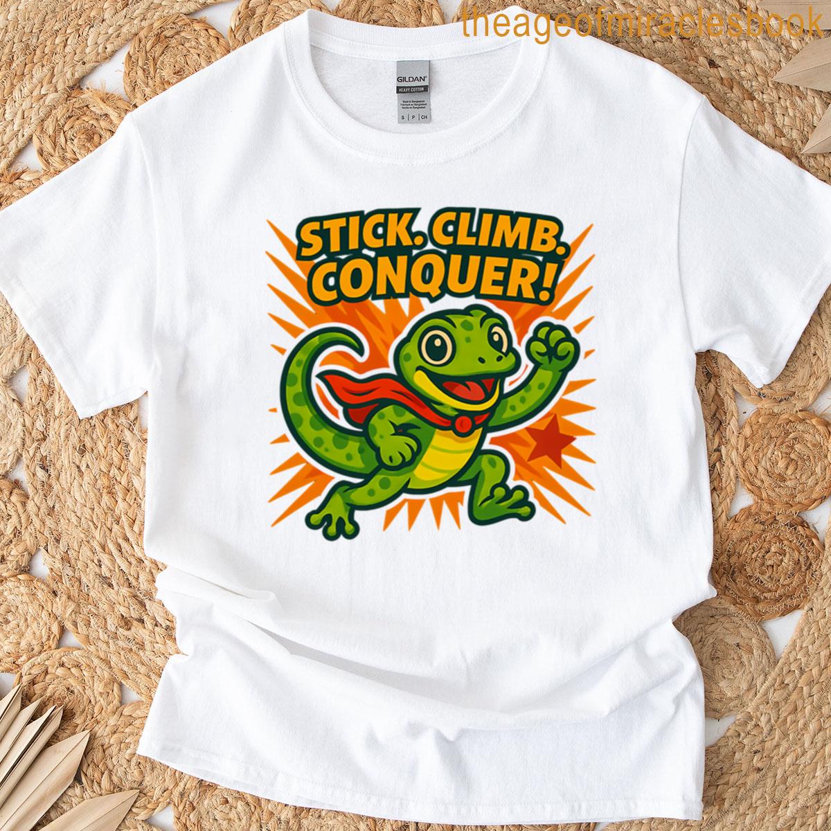 Stick Climb Conquer Superhero Gecko T-shirt
