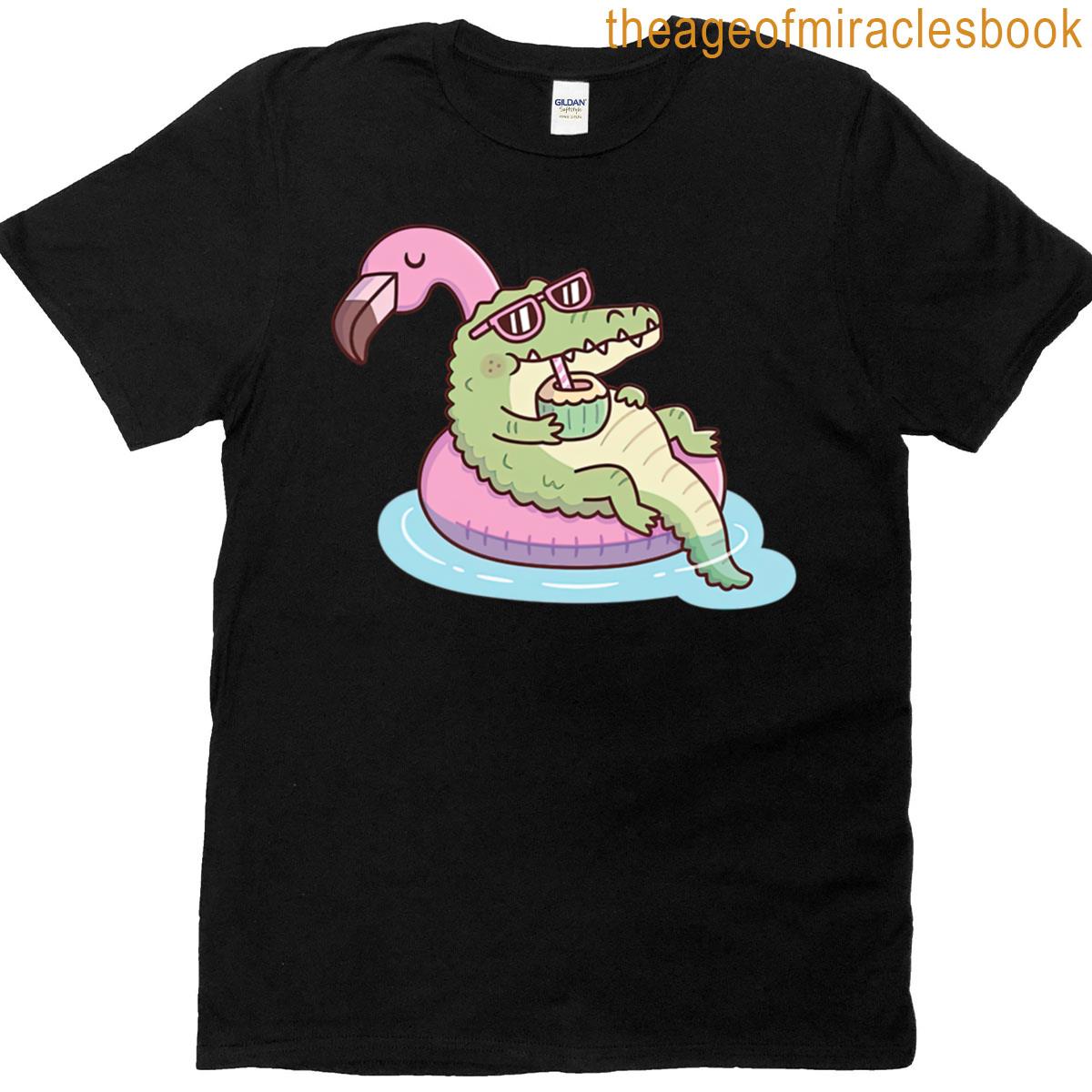 Crocodile Chilling On Flamingo Pool Float T-shirt