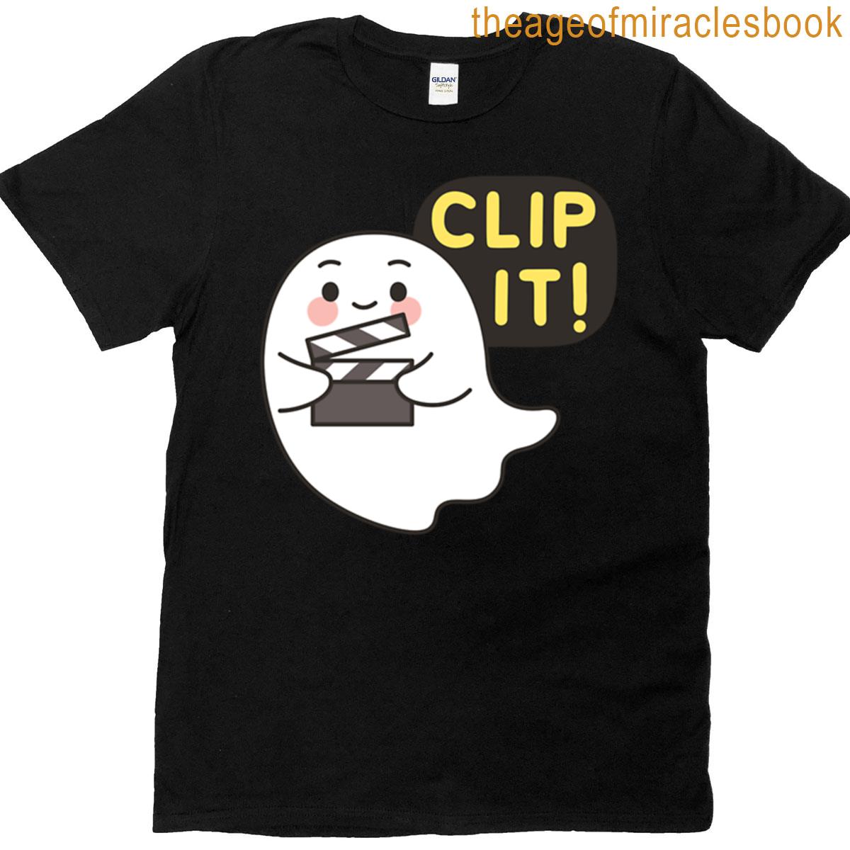 Cute Ghost Sticker With Clip It Text Meme T-shirt