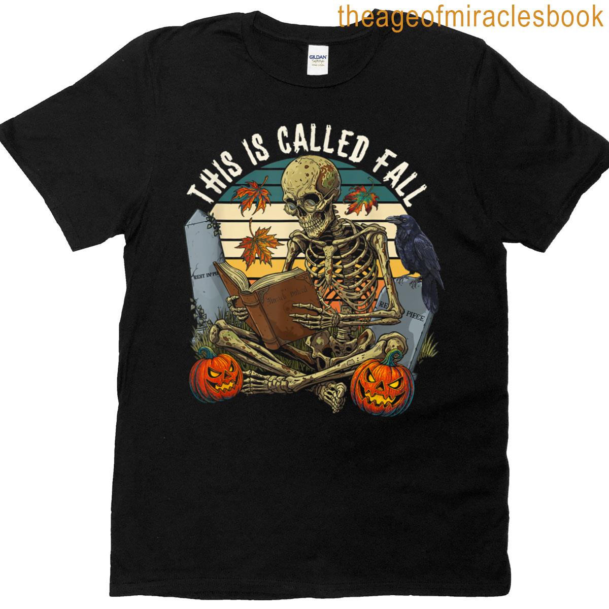 Funny Skeleton Reader Halloween Fall – Pumpkin – Sunset T-shirt