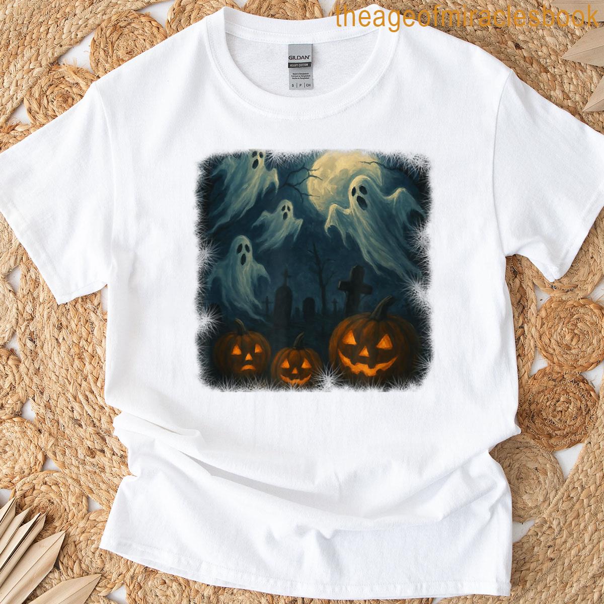 Halloween Ghosts Pumpkins And Graveyard T-shirt