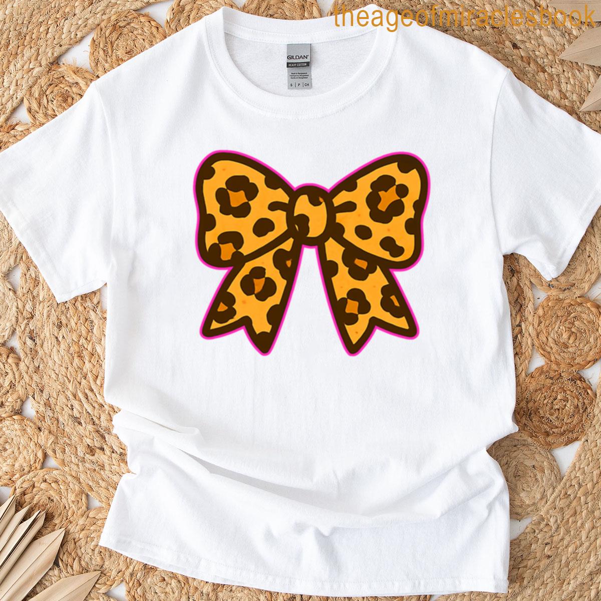 Pink And Leopard Print Bow T-shirt