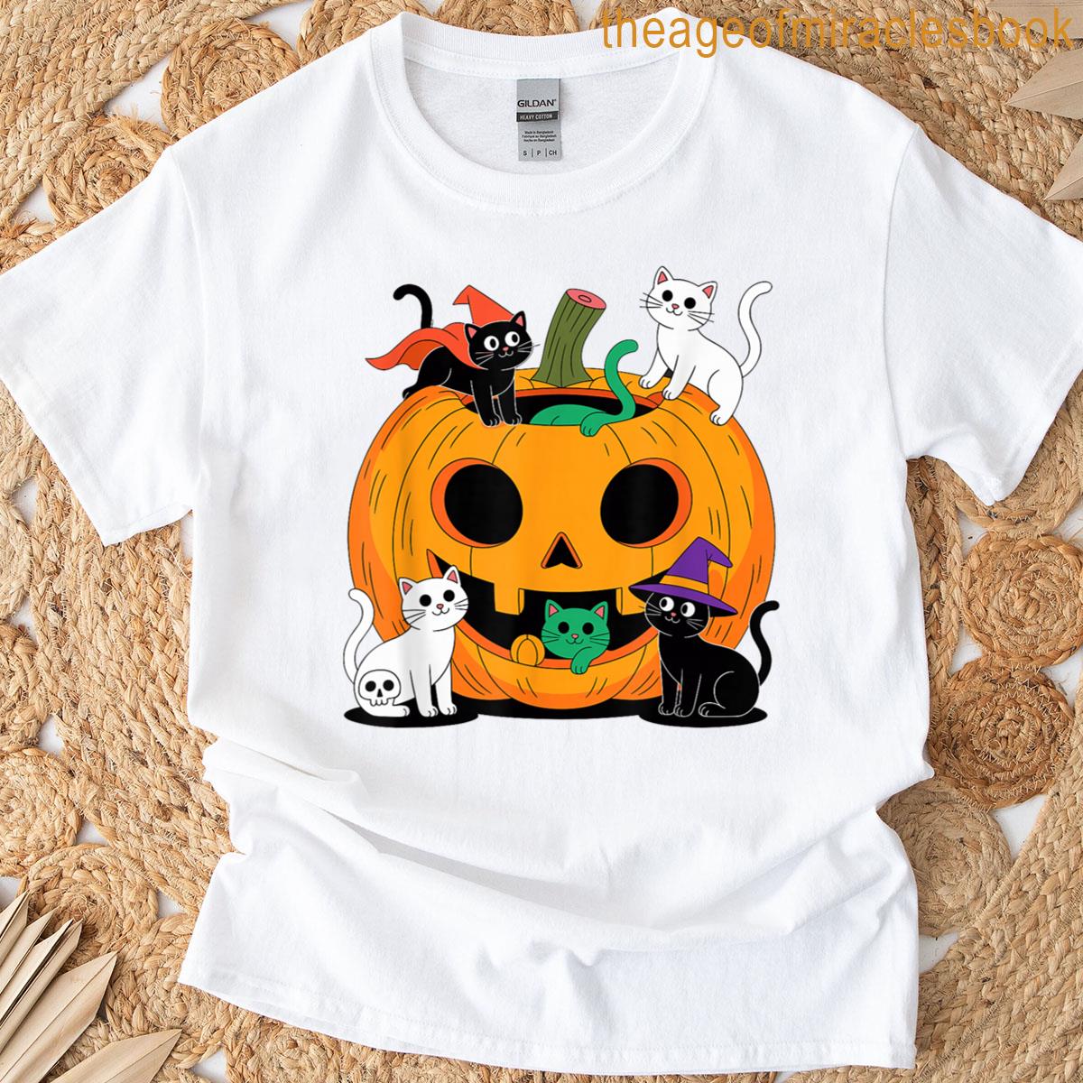 Pumpkin Cats Halloween Whimsical T-shirt
