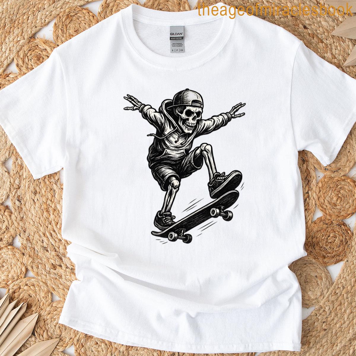 Skateboarding Skeleton In T-shirt