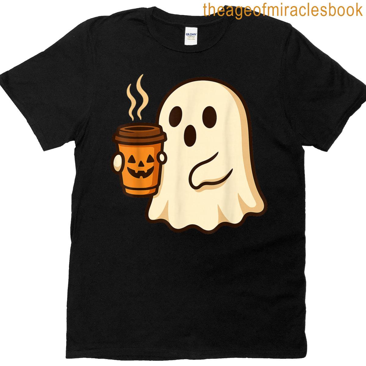 Spooky Ghost Coffee Pumpkin Cup Halloween T-shirt