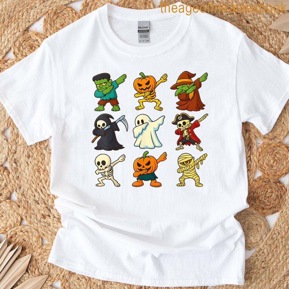Dabbing Halloween Skeleton Pumpkin Ghost Scary Vampire T-shirt