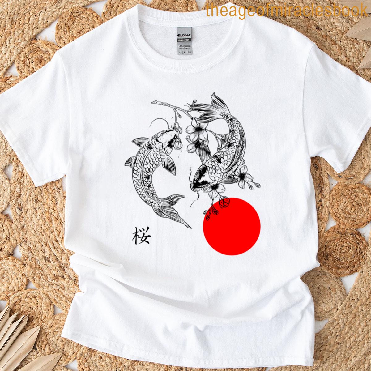 Koi Fish Sakura Art Black T-shirt