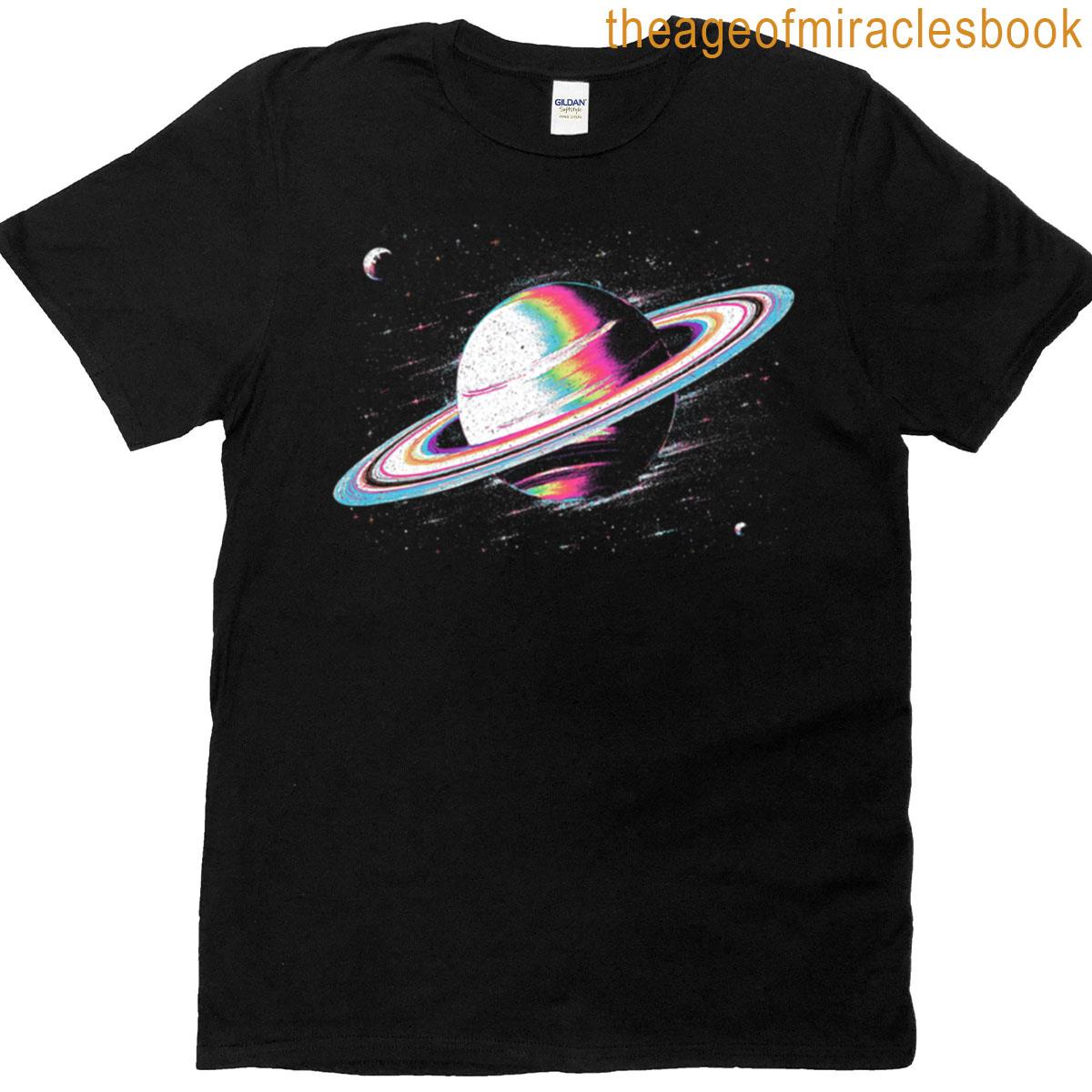 Psychedelic Saturn Rainbow Space Art Cosmic Design T-shirt