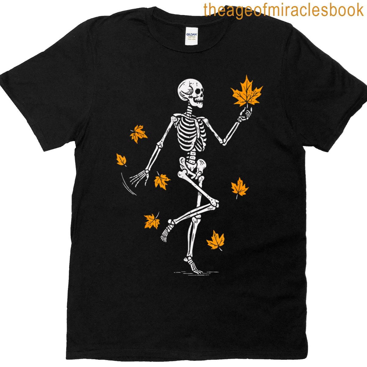 Skeleton Spooky Dancing Fall Halloween Thanksgiving Dance T-shirt