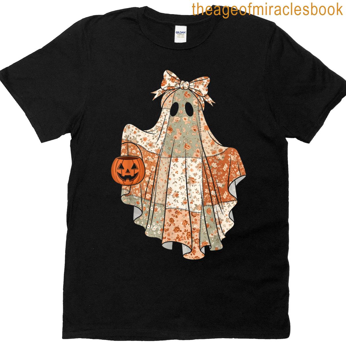 Vintage Floral Ghost Patchwork Cute Halloween T-shirt