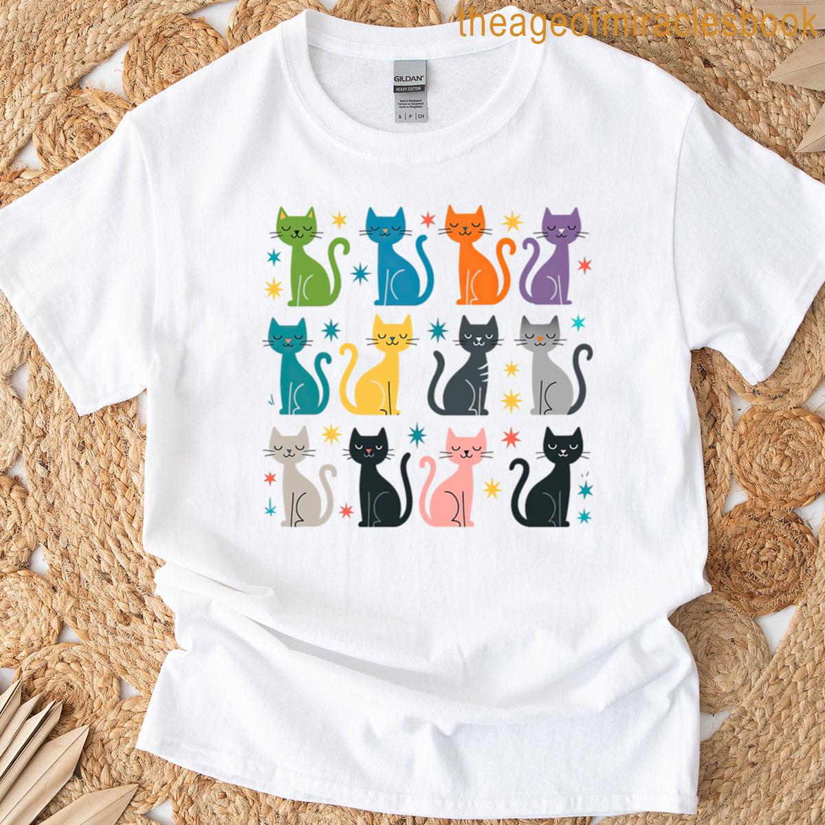 Colorful Cartoon Cats With Stars Pattern T-shirt