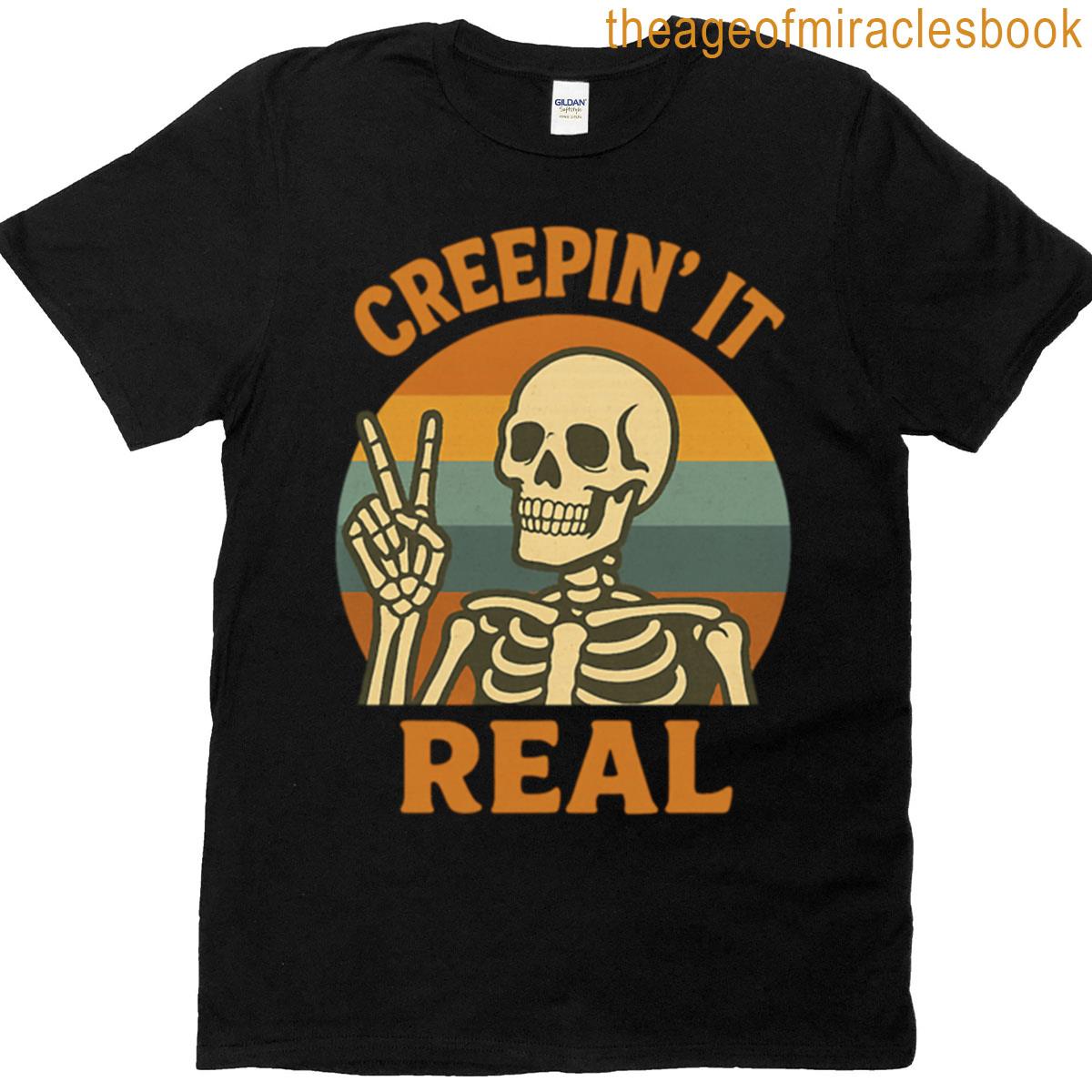 Creepin It Real Retro Skeleton Halloween T-shirt
