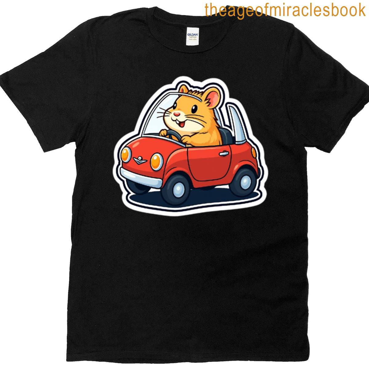 Cute Hamster Driving Mini Car Cartoon Sticker T-shirt
