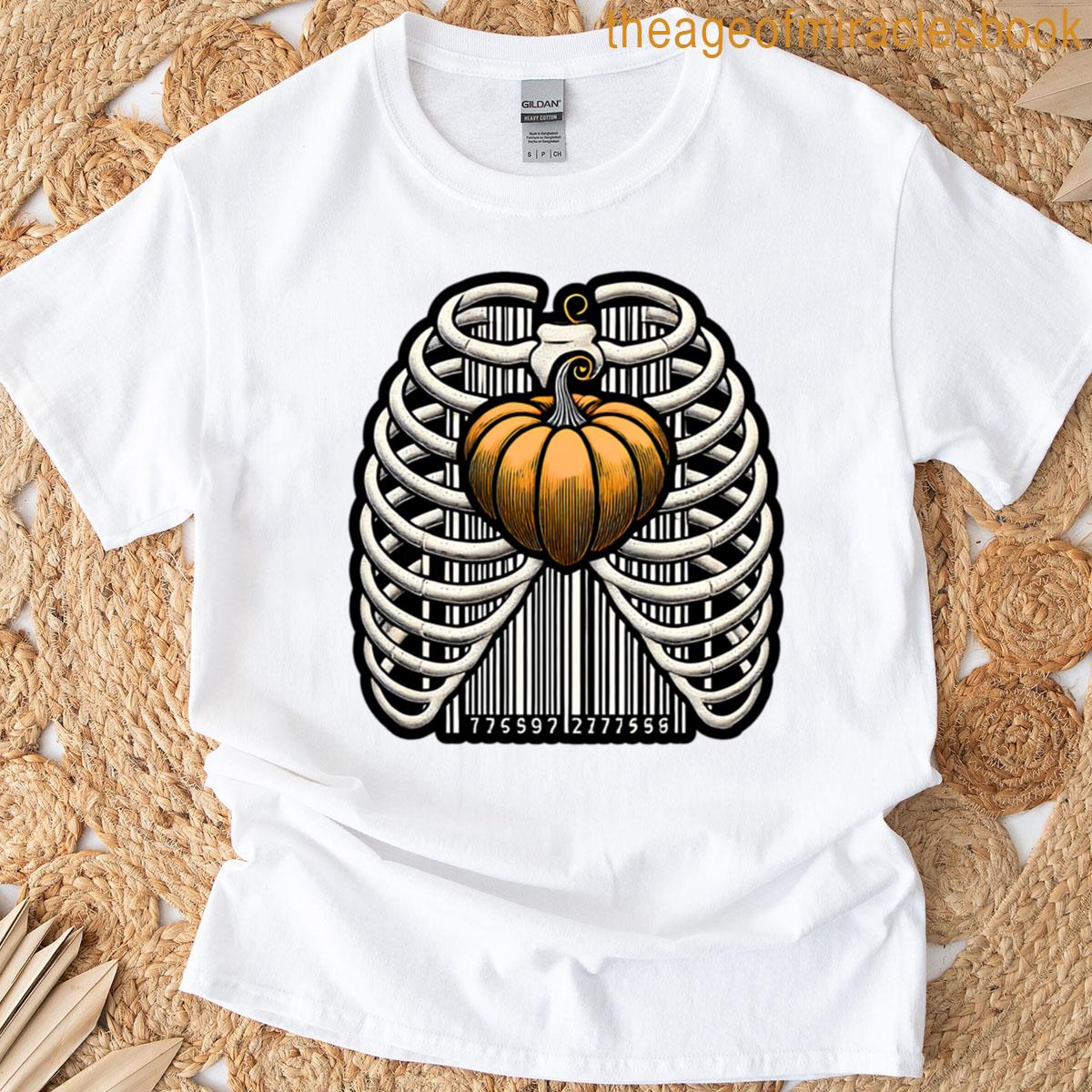 Due To Inflation Costume Ribcage Barcode With Pumpkin T-shirt