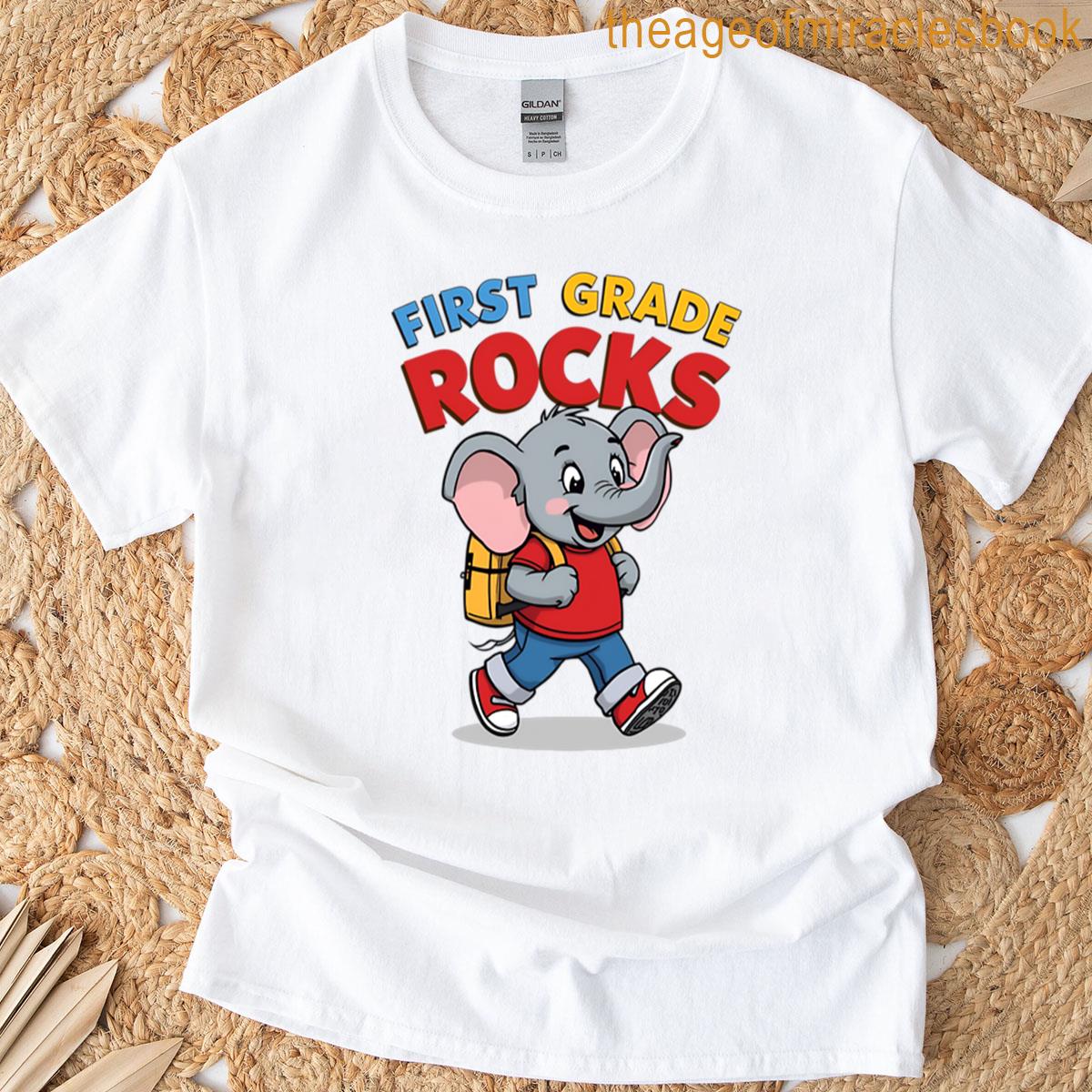 First Grade Rocks Gift Cute Elephant Design T-shirt