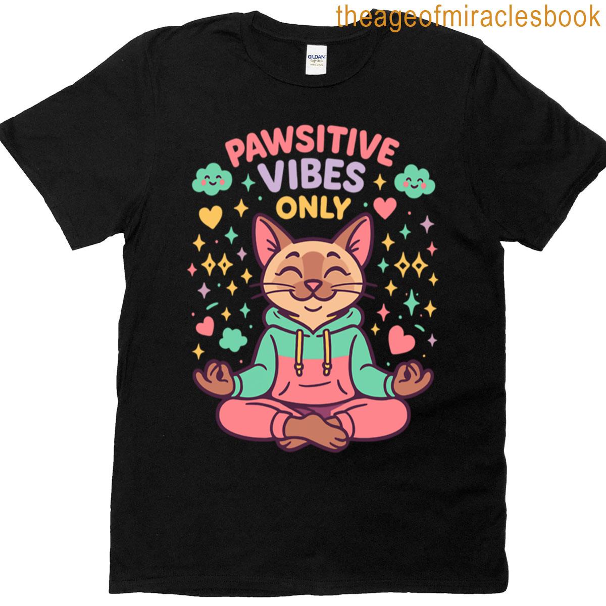 Funny Pawsitive Vibes Only Cat Quote Boxy T-shirt