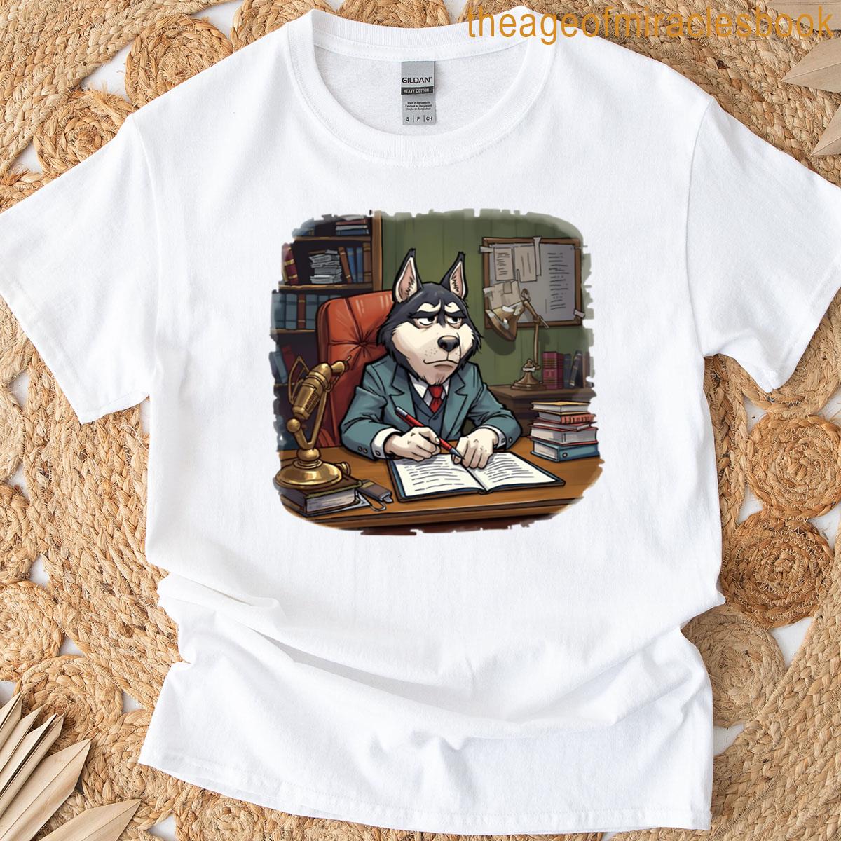 Funny Tired Office Worker Husky Cartoon Oversized T-shirt