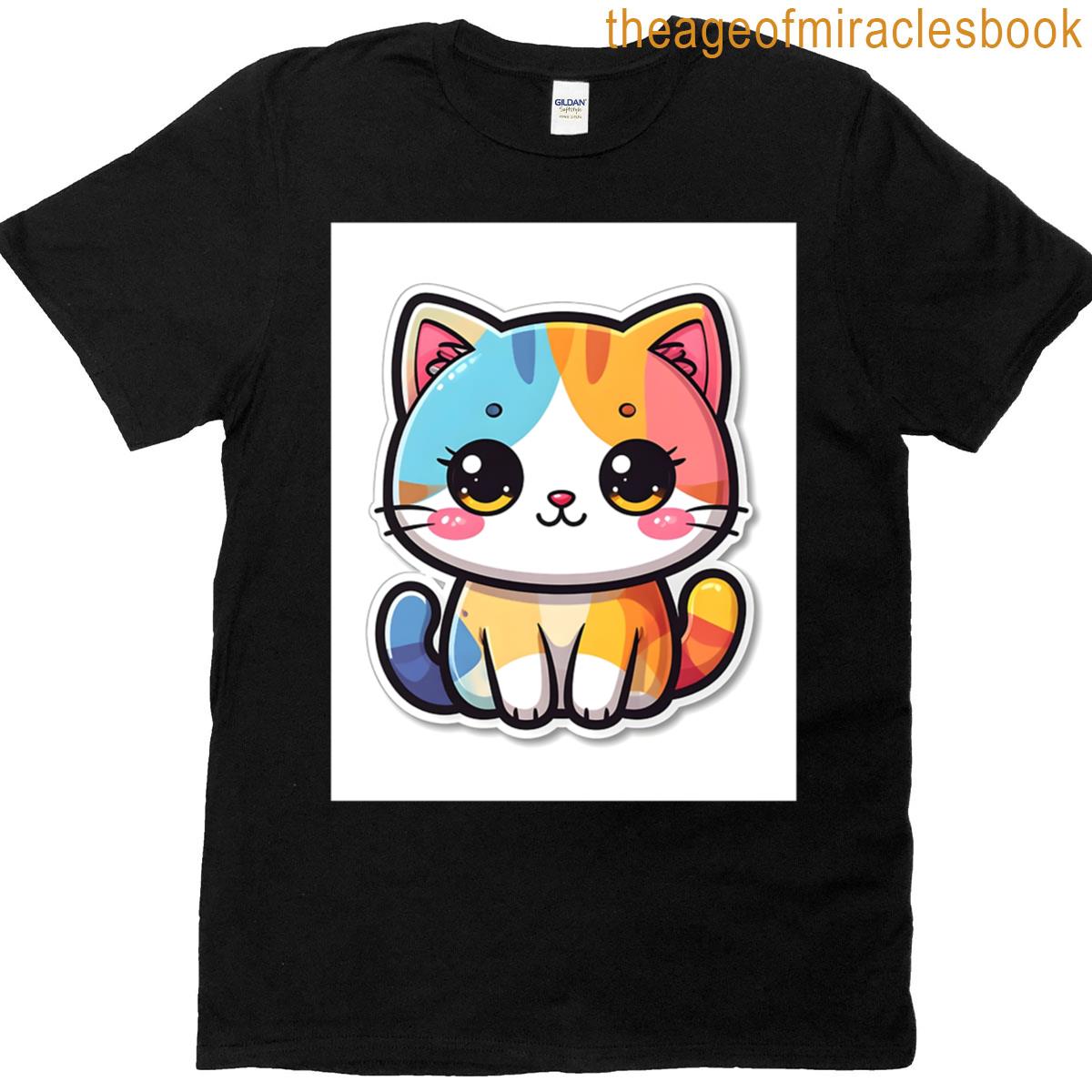 Kawaii Cat Sticker Graphic T-shirt