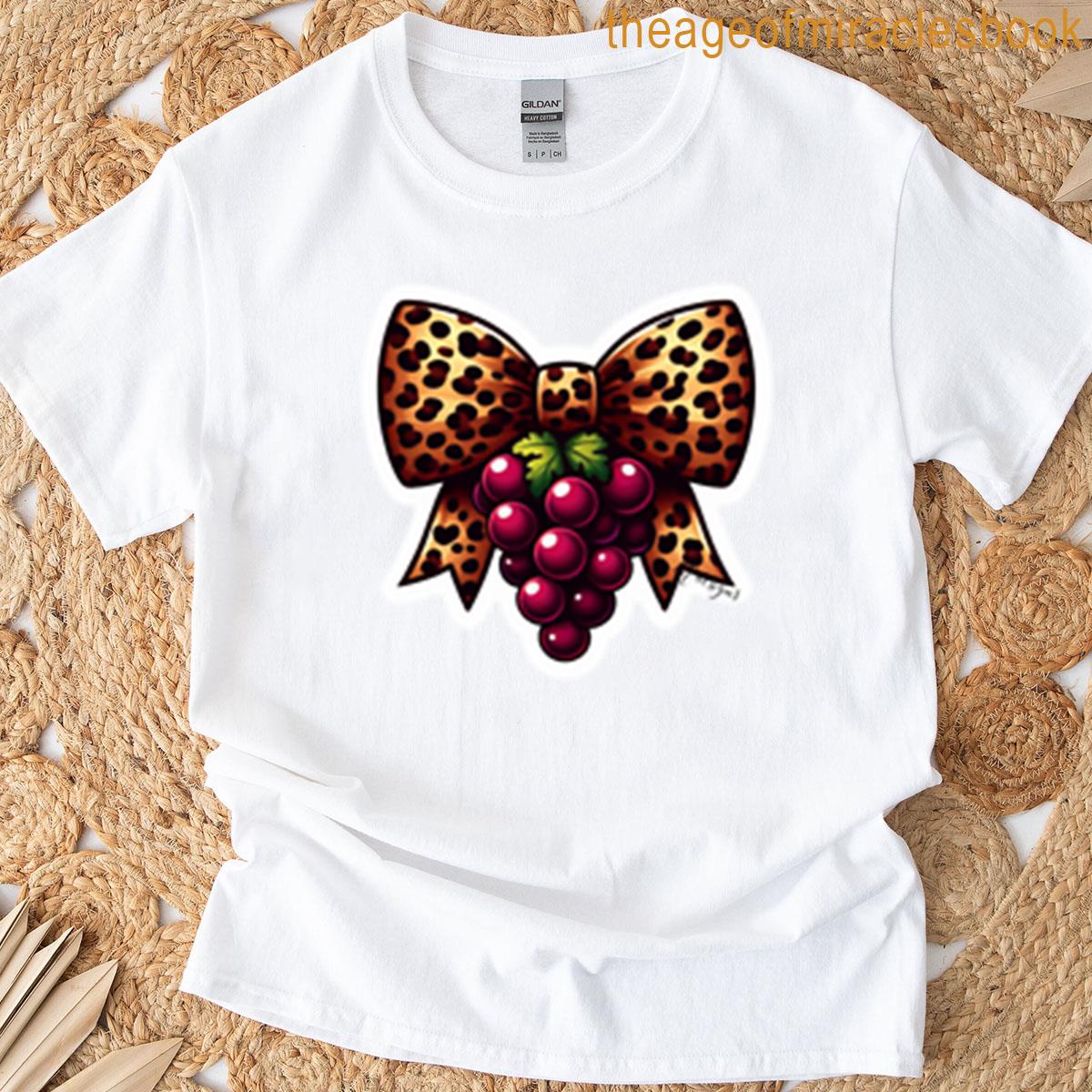 Leopard Print Bow With Grapes T-shirt
