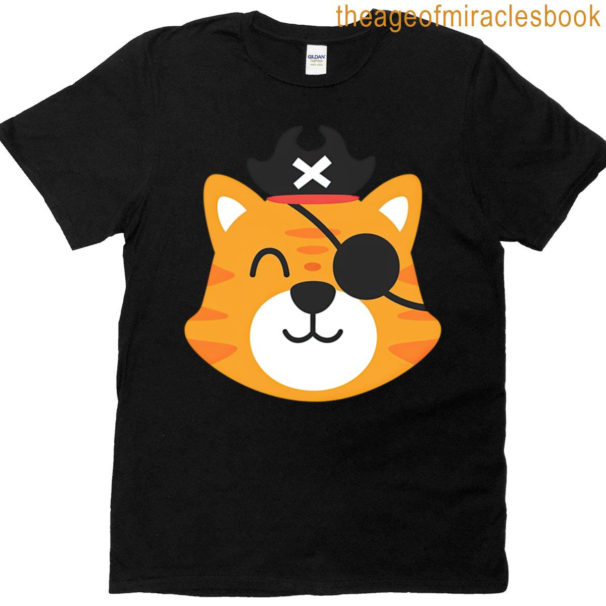 Pirate Cat Cartoon Face With Eye Patch T-shirt
