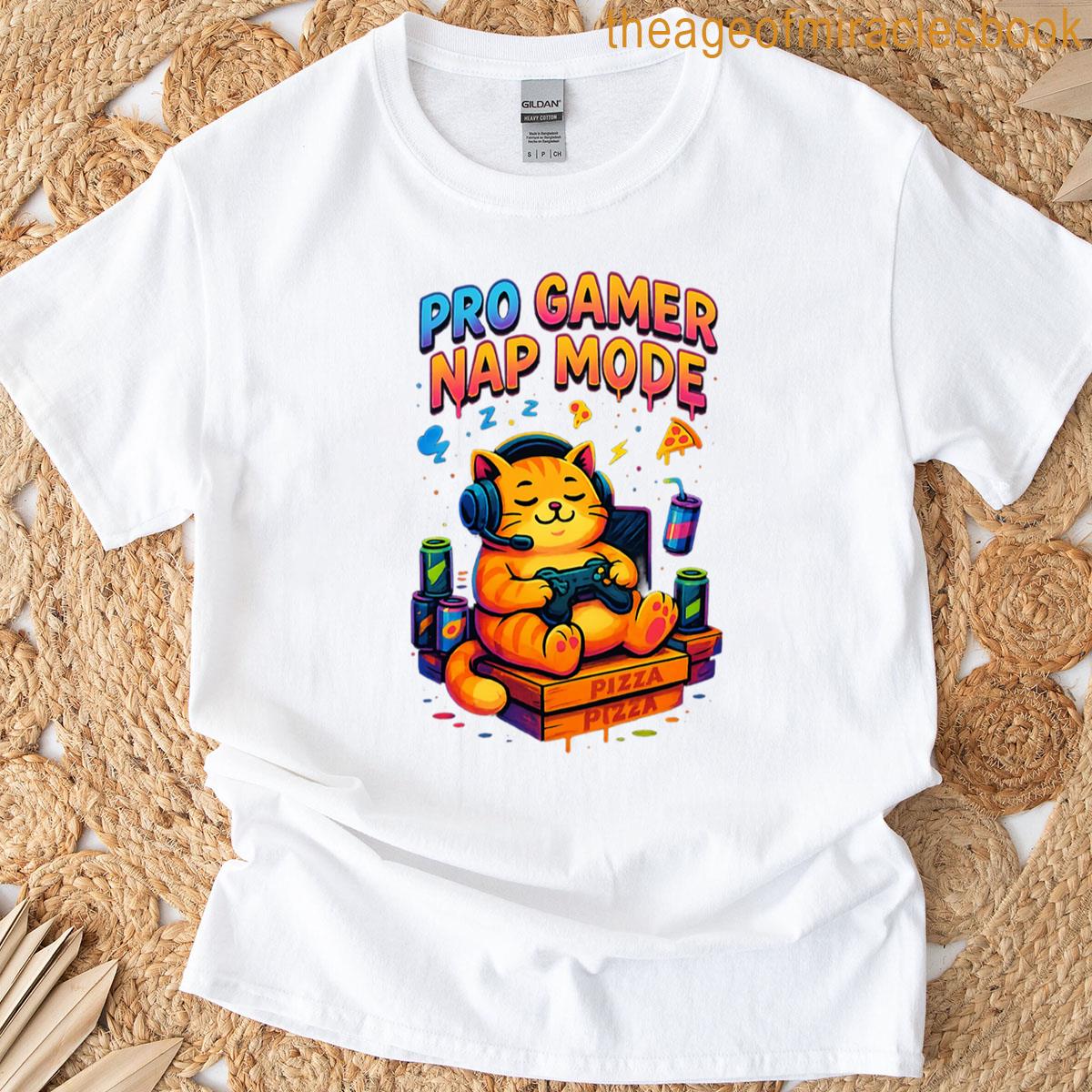 Pro Gamer Nap Mode Funny Lazy Cat Sleeping T-shirt