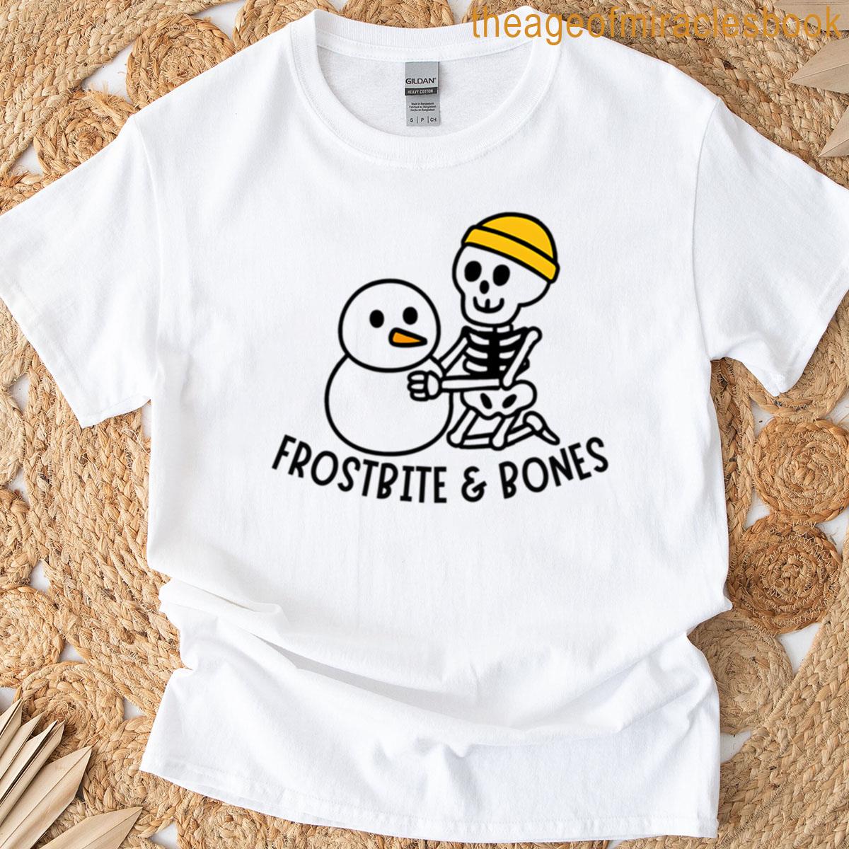 Skeleton Building Snowman Frostbite Bones Minimalist Winter Design T-shirt