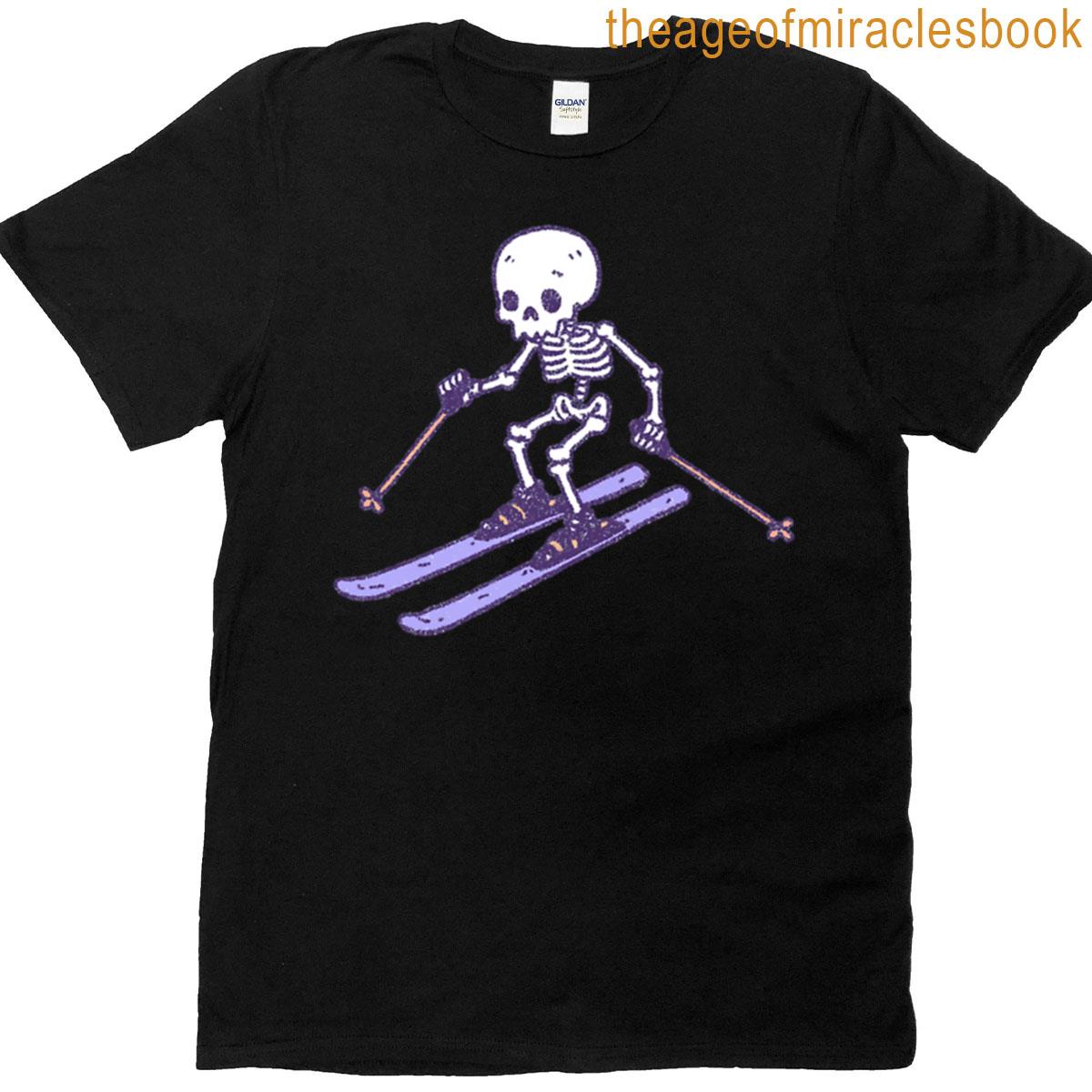 Skeleton Skiing Playful Grainy Illustration T-shirt