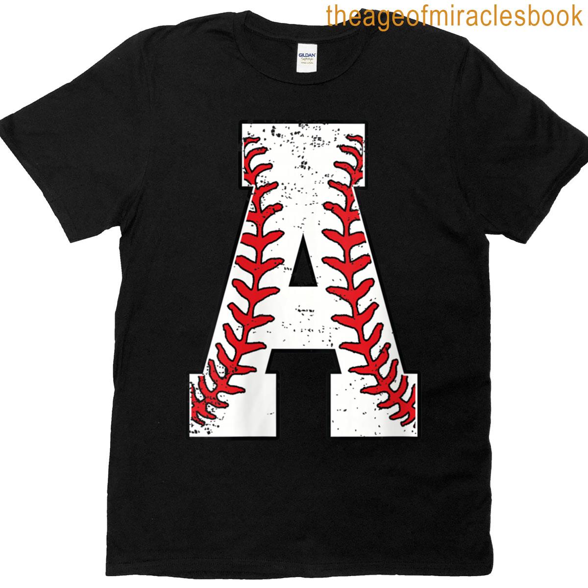 Womens Baseball Alphabet Monogram Initial Letter A T-shirt