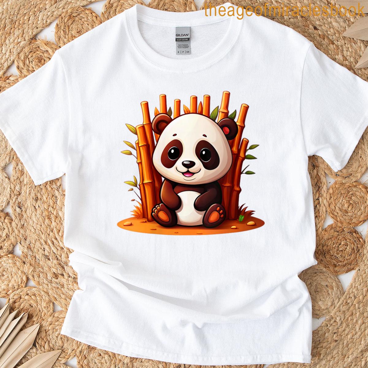 Womens Cute Panda Bear Sitting In Bamboo Forest T-shirt