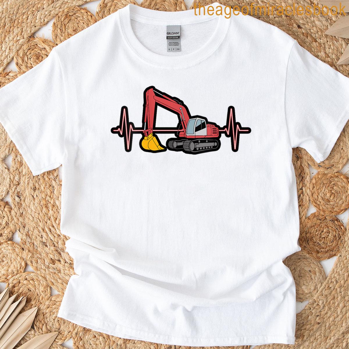 Womens Excavator Heartbeat Pulse Line T-shirt