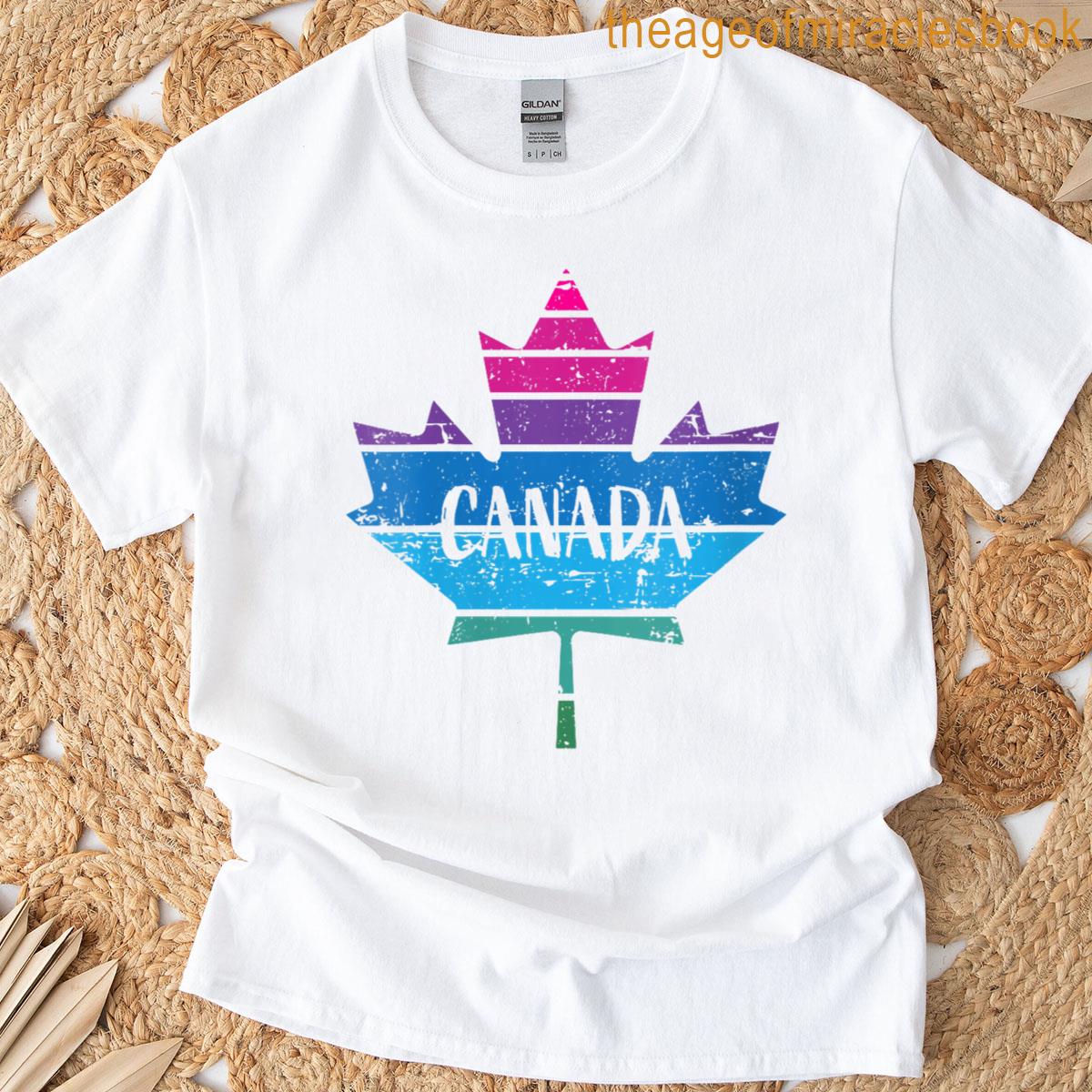 Womens Retro Distressed Maple Leaf Canada Pride Design T-shirt